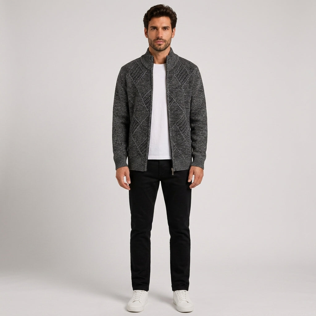George Brown | Knitted Zip-Up Sweater For Men - Dark gray