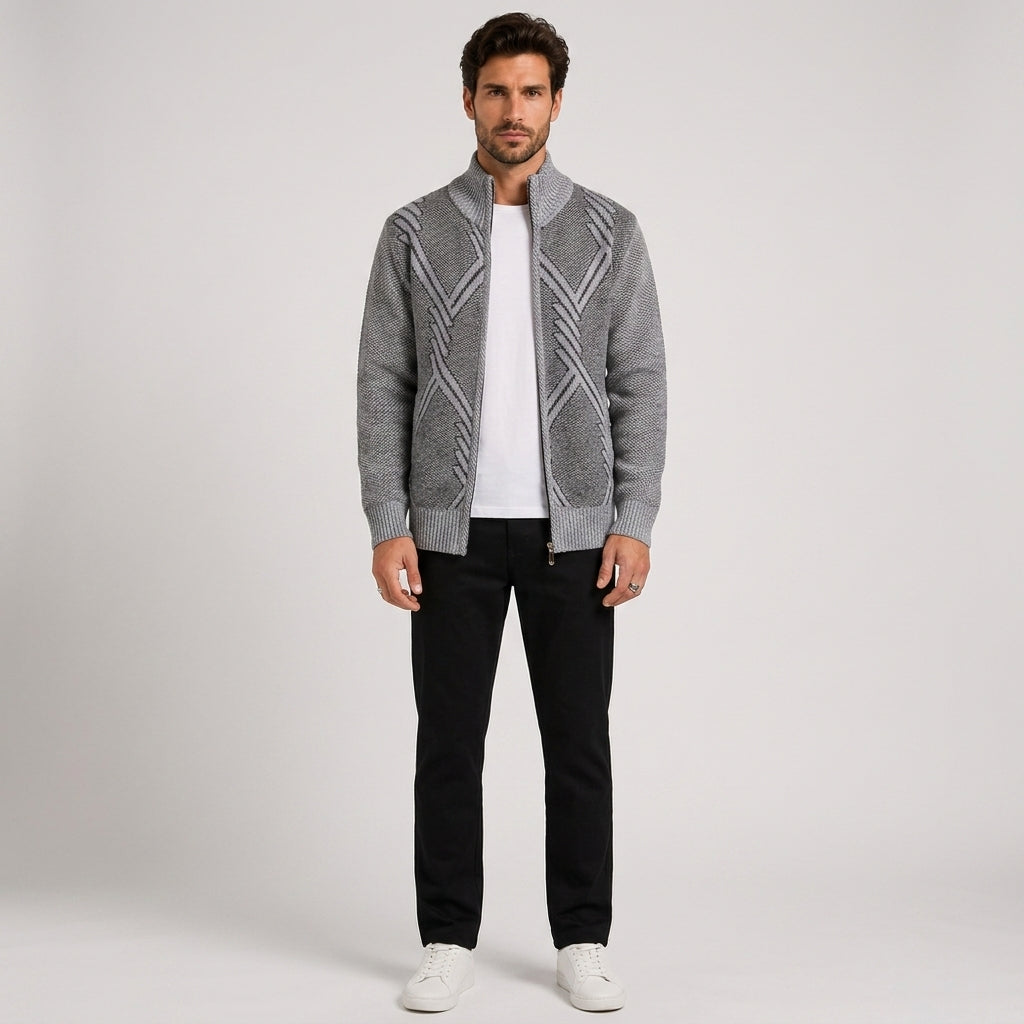 George Brown | Knitted Zip-Up Sweater For Men - Gray