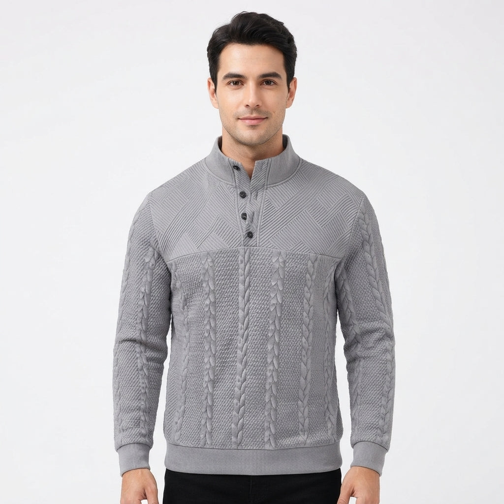 George Ellison | Cable-Knit Stand Collar Button Pullover