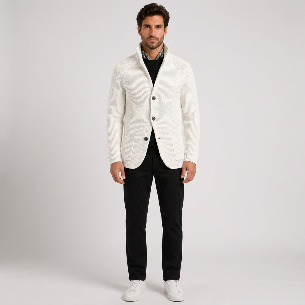 George White | Olive Waffle-Knit Button-Front Sweater For Men - Beige