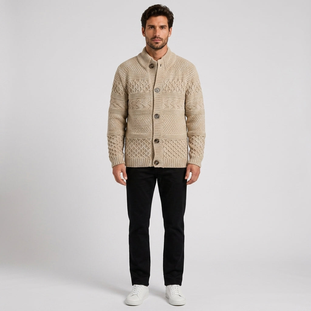 George Williams | Cable Knit Button-Up Cardigan - khaki