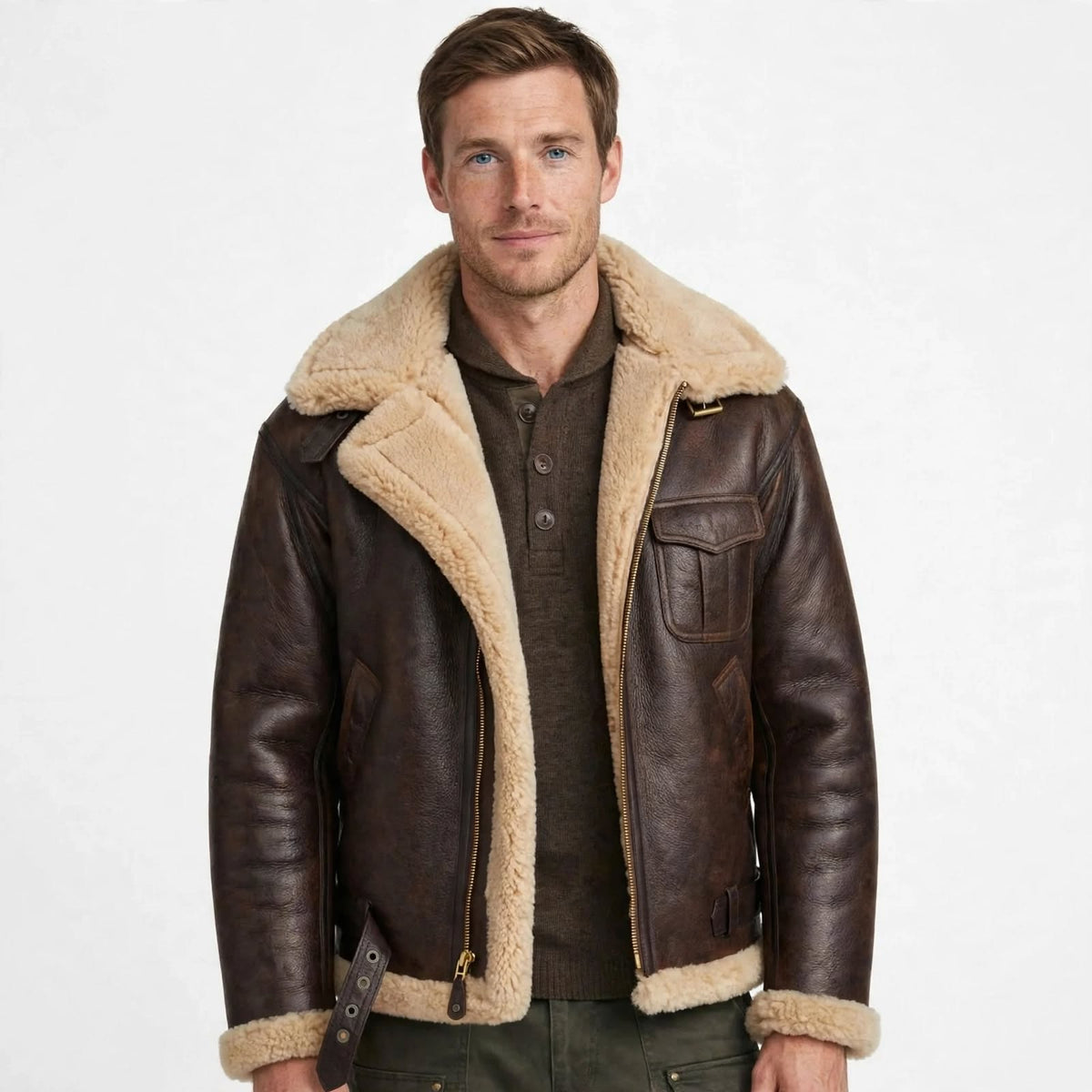 Ellis Kingsley | Shearling Mens Jacket With Aviator Collar