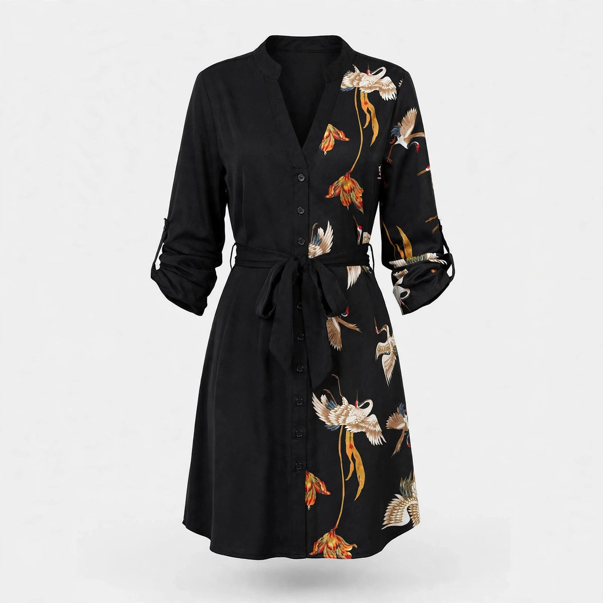 Juliet Marsden | Crane Print Belted Shirt Dress