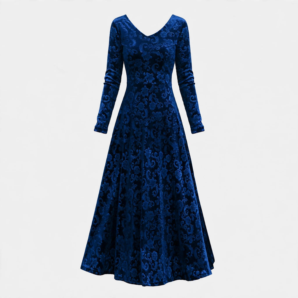 Alice Redmond | Embossed Velvet Maxi Dress With Long Sleeves