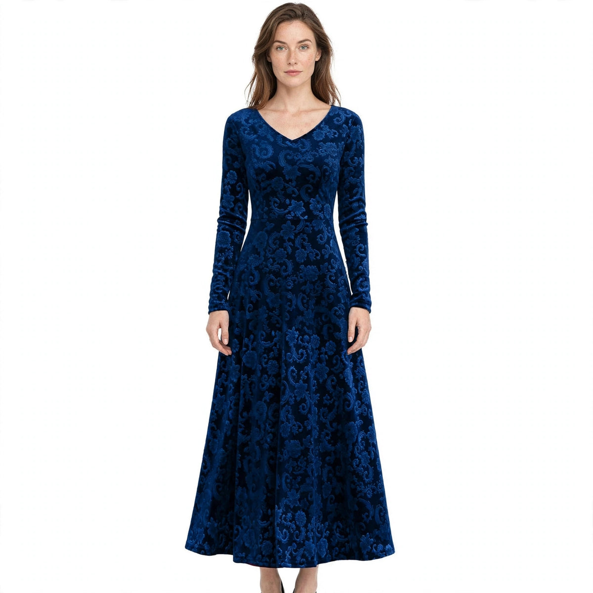 Alice Redmond | Embossed Velvet Maxi Dress With Long Sleeves