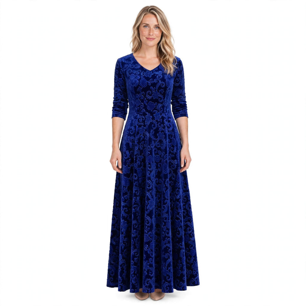Alice Redmond | Embossed Velvet Maxi Dress With Long Sleeves