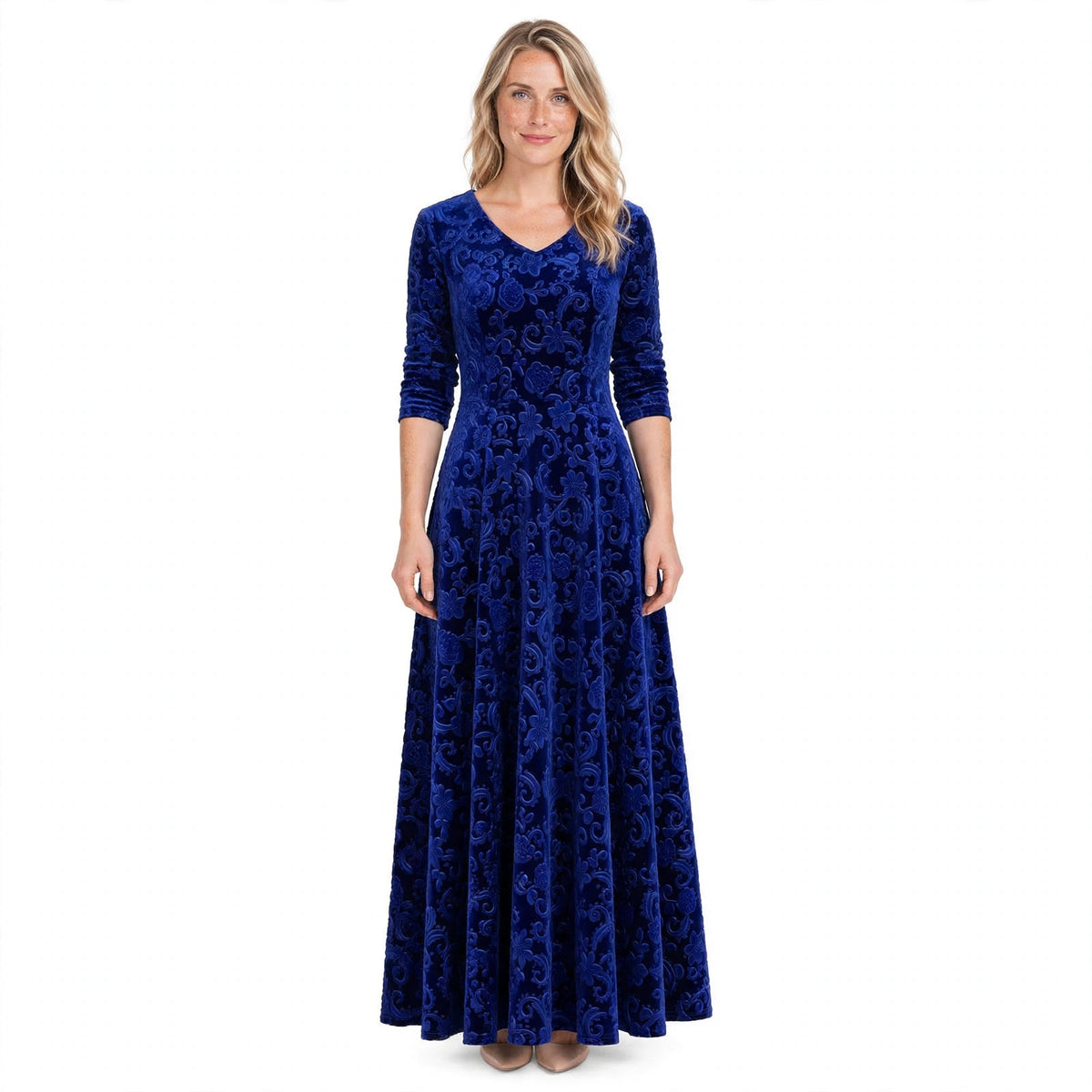 Alice Redmond | Embossed Velvet Maxi Dress With Long Sleeves