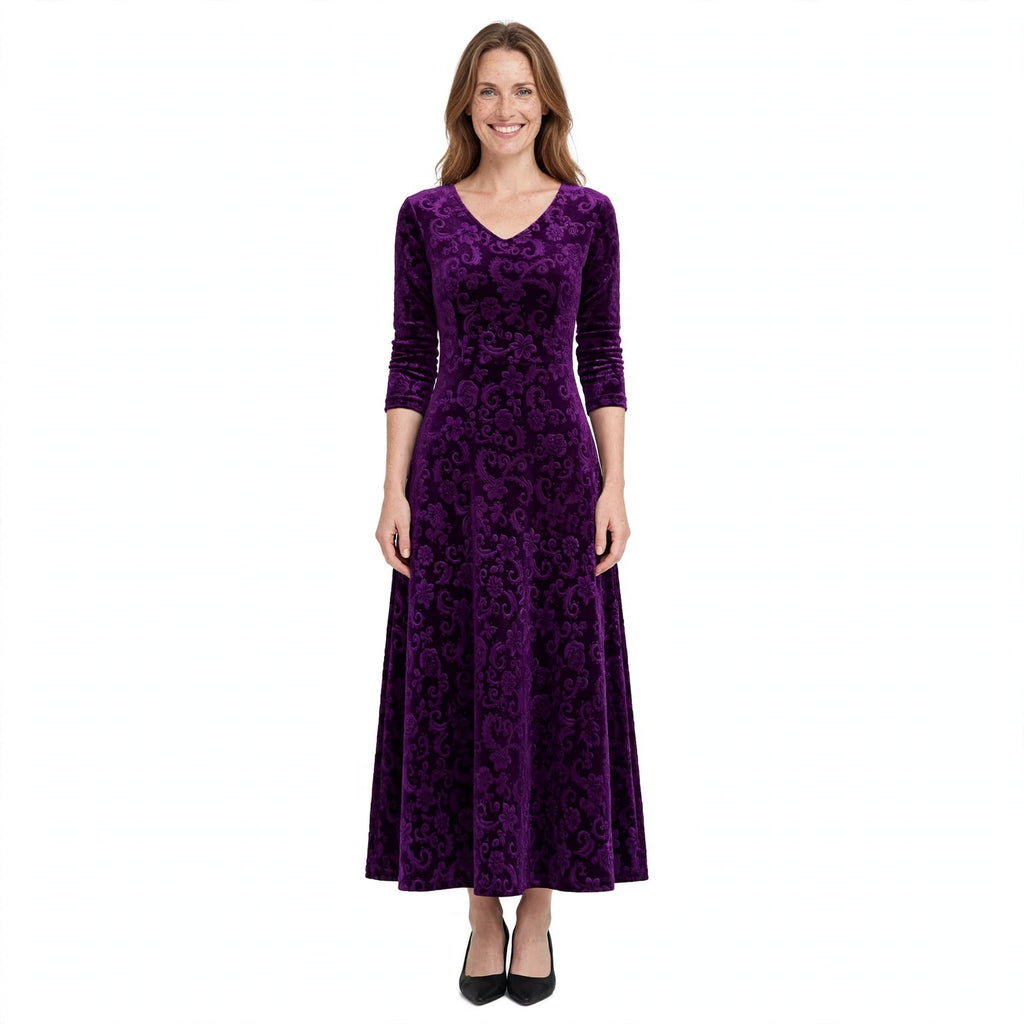 Alice Redmond | Embossed Velvet Maxi Dress With Long Sleeves
