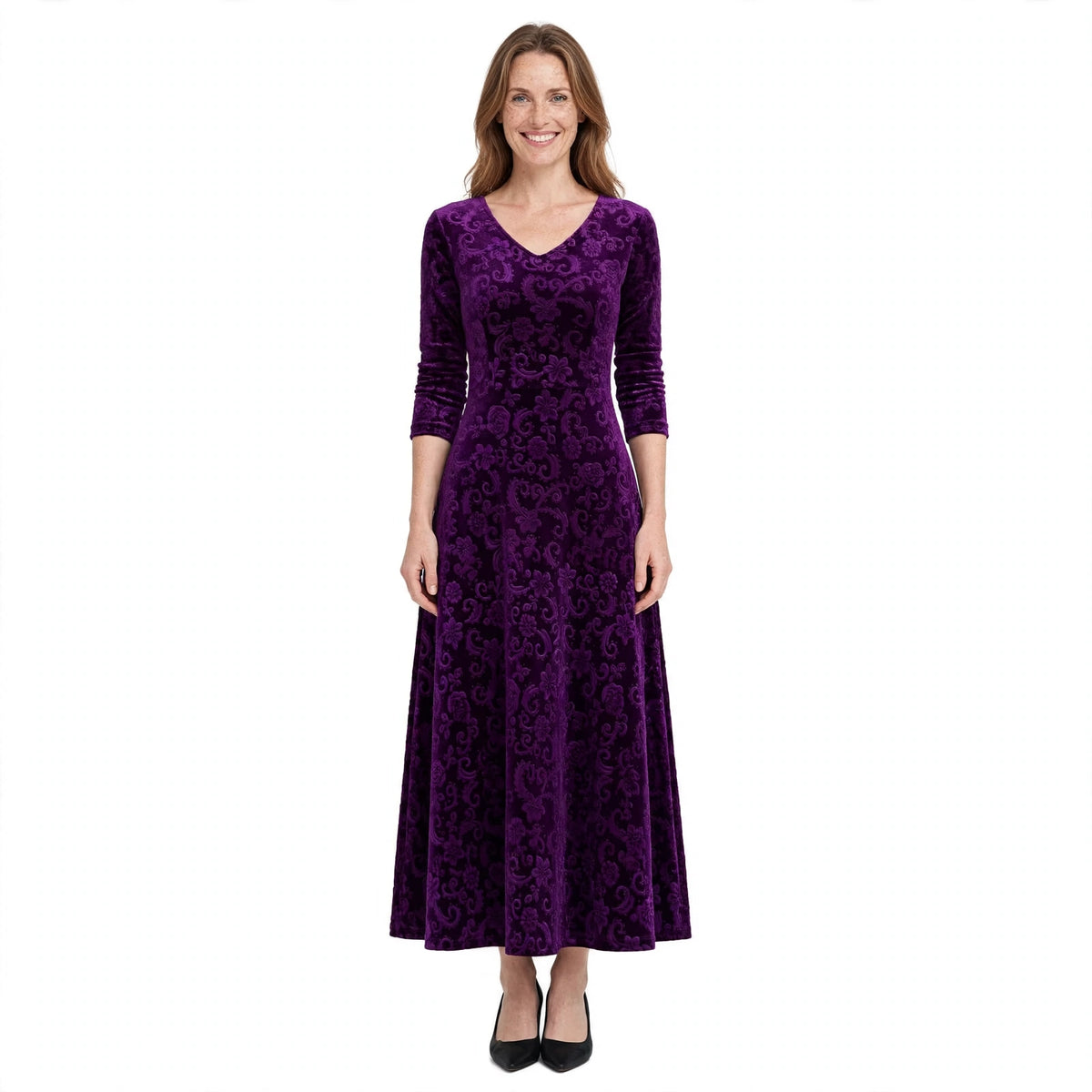 Alice Redmond | Embossed Velvet Maxi Dress With Long Sleeves