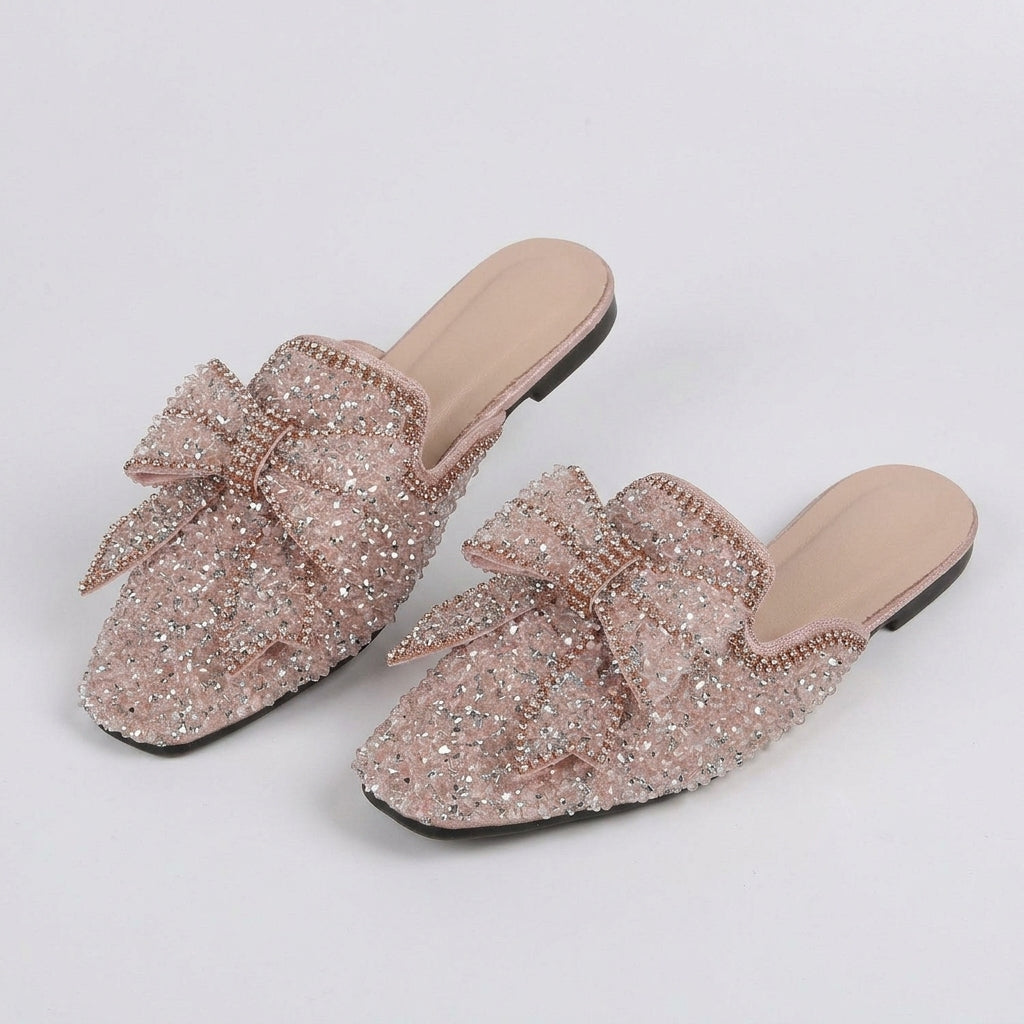 Georgina Williams | Rhinestone Bow Detail Slippers - Pink