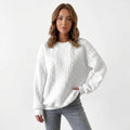 Georgina Wright | White Cable Knit Crew-Neck Sweater