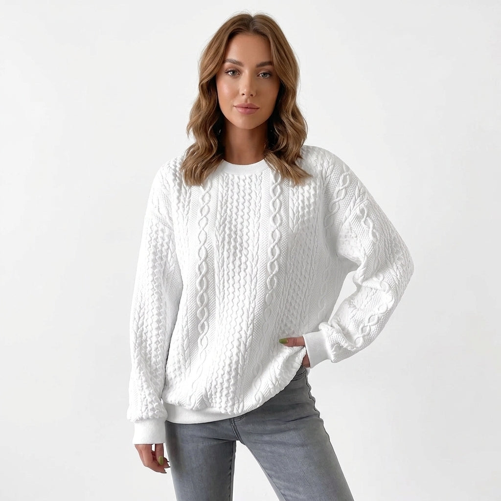 Georgina Wright | White Cable Knit Crew-Neck Sweater
