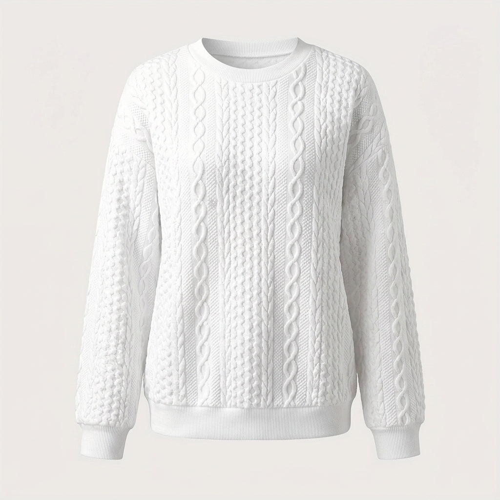 Georgina Wright | White Cable Knit Crew-Neck Sweater