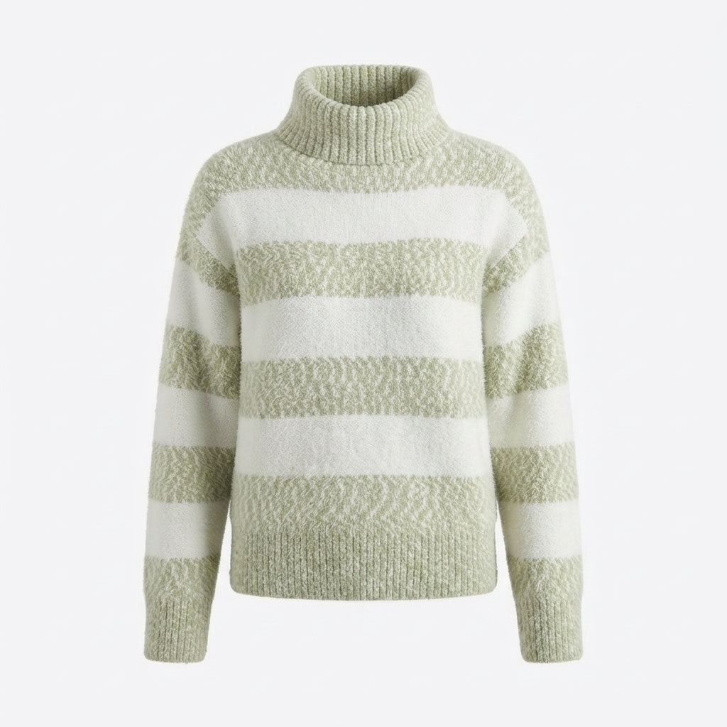 Grace Turner | Turtleneck Striped Chenille Knit Sweater