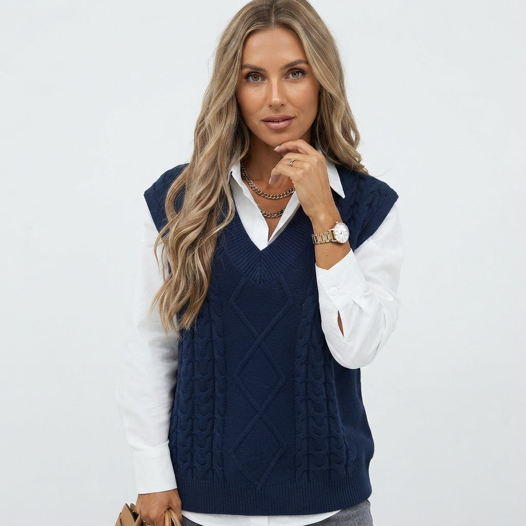 Harriet Baker | Cable Knit V-Neck Sweater Vest
