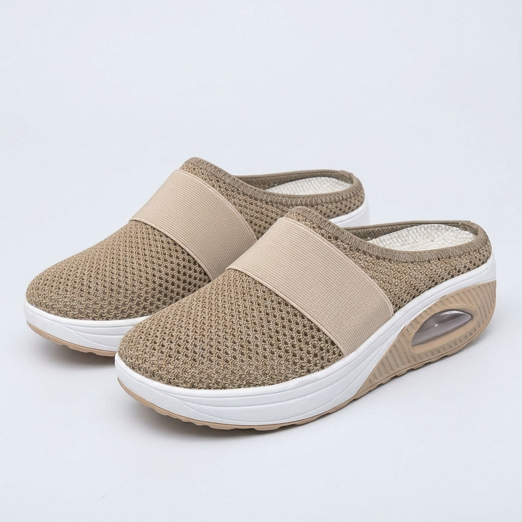 Harriet Morris | Breathable Mesh Platform Slippers - Khaki