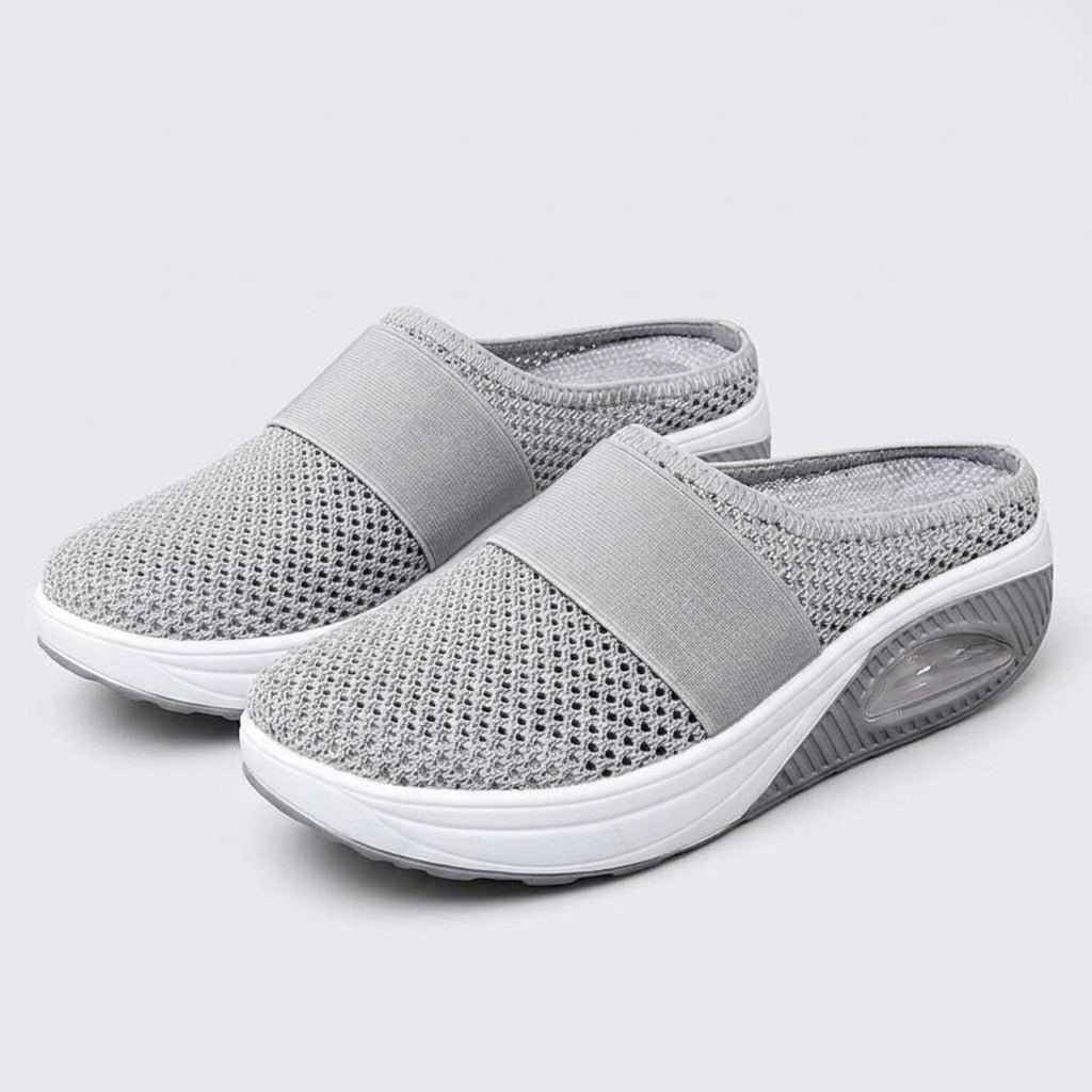 Harriet Morris | Breathable Mesh Platform Slippers - Light Grey