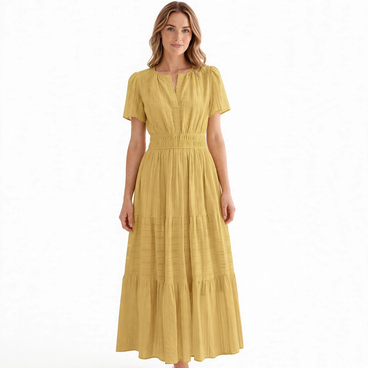 Freya Dunmore | Cotton Tiered Maxi Dress With Flutter Sleeves