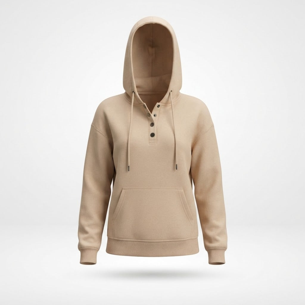 Hattie Marsh | Blue Hooded Button Drawstring Sweatshirt For Women