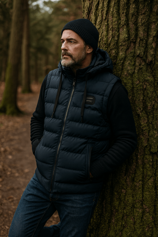 Arthur Davies | Navy Quilted Hooded Gilet For Men