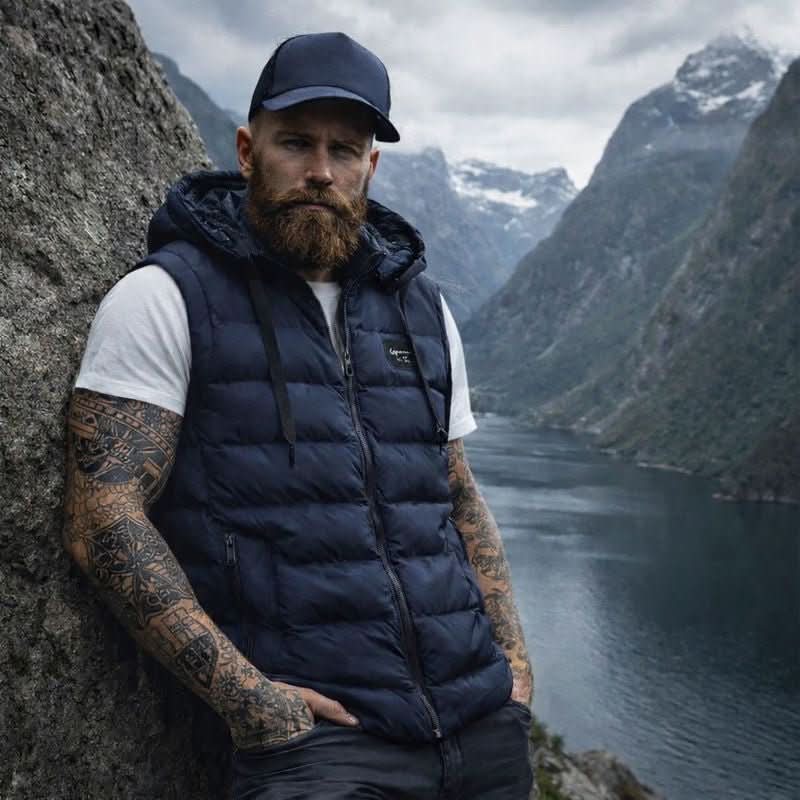 Arthur Davies | Navy Quilted Hooded Gilet For Men