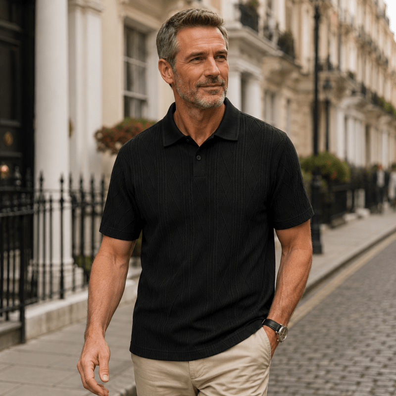 Percy Ainsley | Textured Cable-Knit Polo Shirt