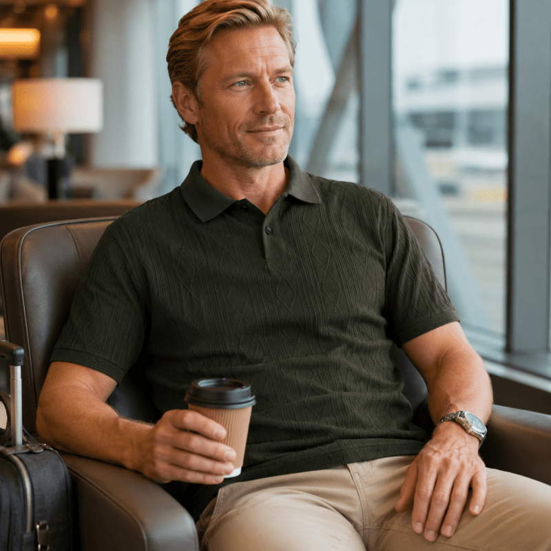 Percy Ainsley | Textured Cable-Knit Polo Shirt
