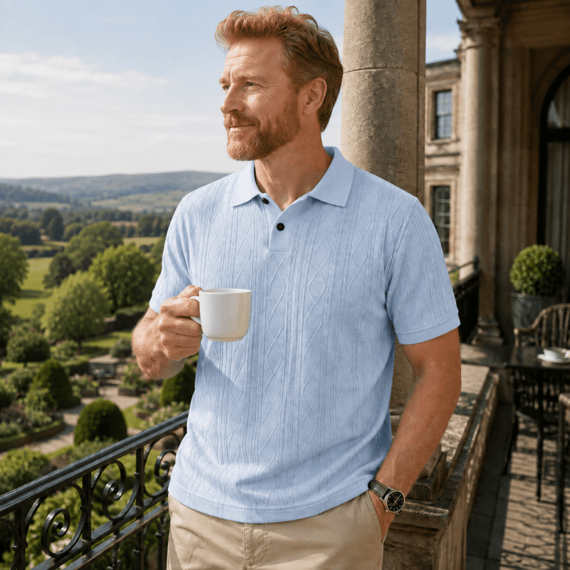 Percy Ainsley | Textured Cable-Knit Polo Shirt