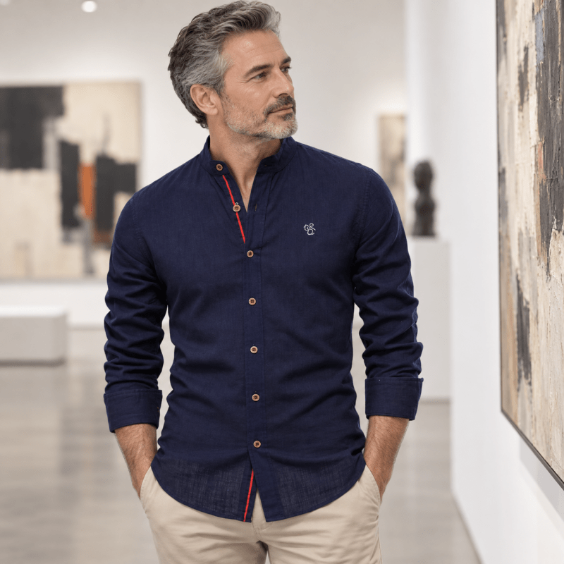 Nathaniel Whitmore | Navy Cotton Shirt With Contrast Placket