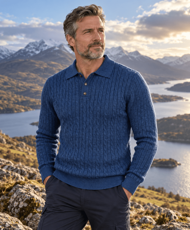Callum Harwood | Cable-Knit Polo Sweater For Men