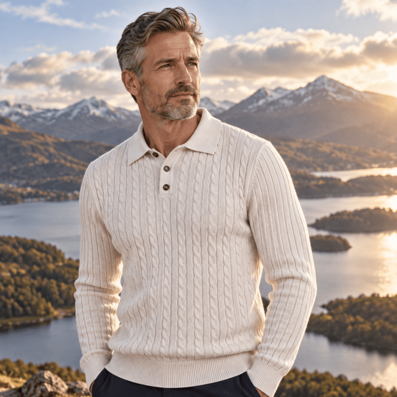 Callum Harwood | Cable-Knit Polo Sweater For Men