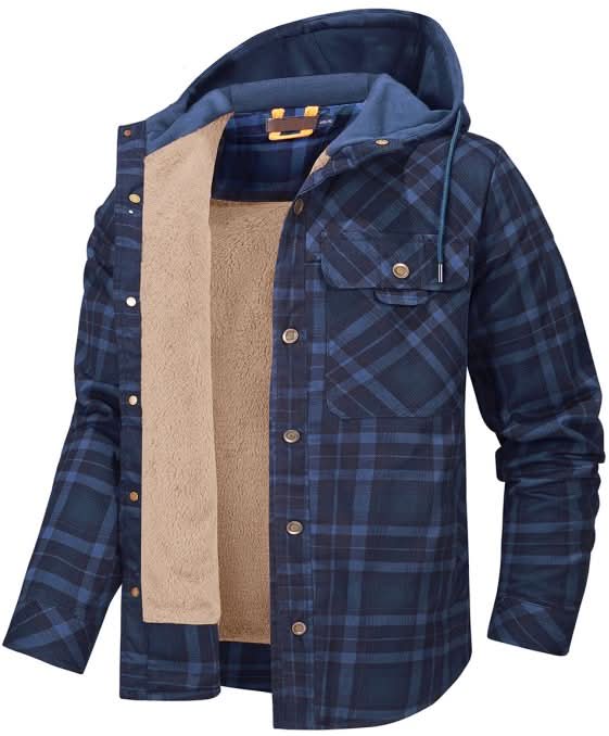 Oliver Wood | Plaid Hooded Shirt Jacket with Fleece Lining