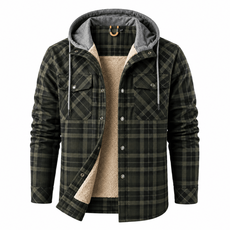 Oliver Wood | Plaid Hooded Shirt Jacket with Fleece Lining
