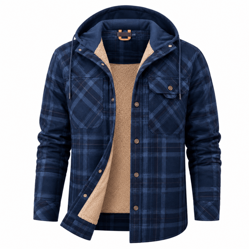 Oliver Wood | Plaid Hooded Shirt Jacket with Fleece Lining