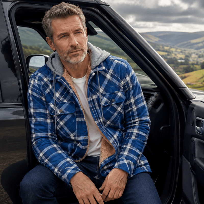 Oliver Wood | Plaid Hooded Shirt Jacket with Fleece Lining