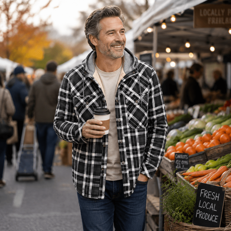 Oliver Wood | Plaid Hooded Shirt Jacket with Fleece Lining