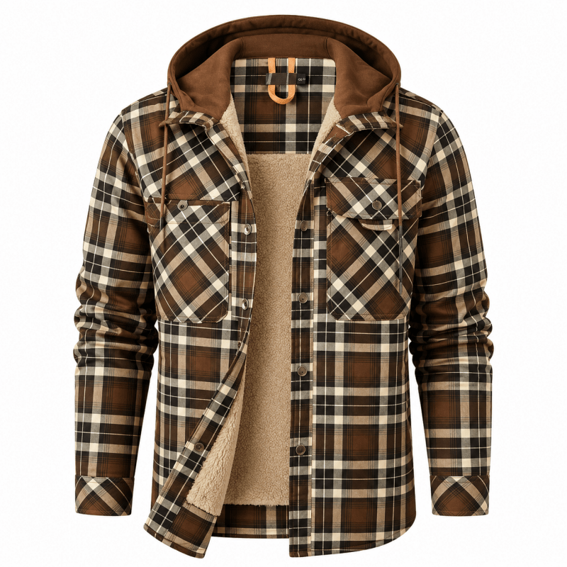 Oliver Wood | Plaid Hooded Shirt Jacket with Fleece Lining