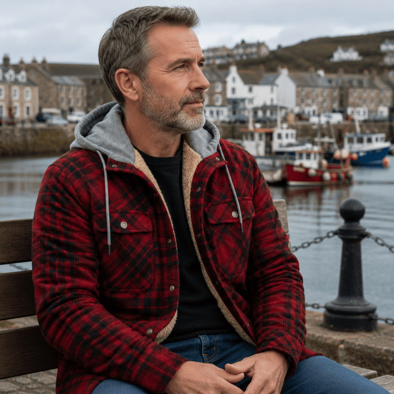 Oliver Wood | Plaid Hooded Shirt Jacket with Fleece Lining