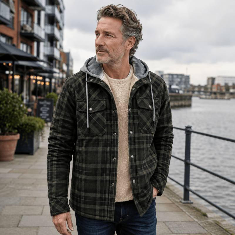 Oliver Wood | Plaid Hooded Shirt Jacket with Fleece Lining