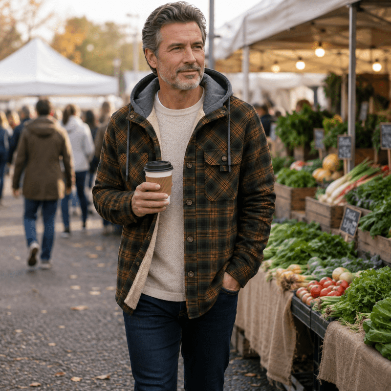 Oliver Wood | Plaid Hooded Shirt Jacket with Fleece Lining