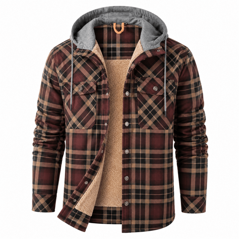 Oliver Wood | Plaid Hooded Shirt Jacket with Fleece Lining
