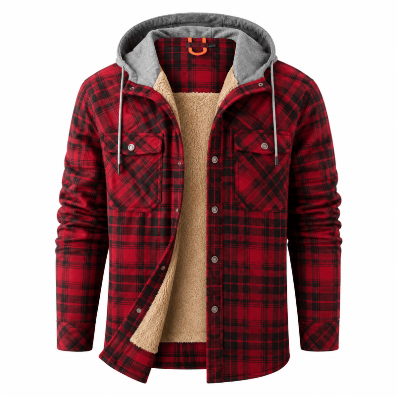 Oliver Wood | Plaid Hooded Shirt Jacket with Fleece Lining
