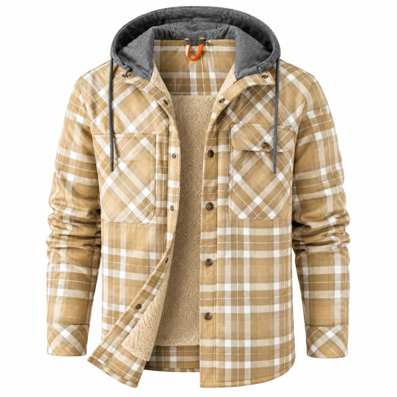 Oliver Wood | Plaid Hooded Shirt Jacket with Fleece Lining
