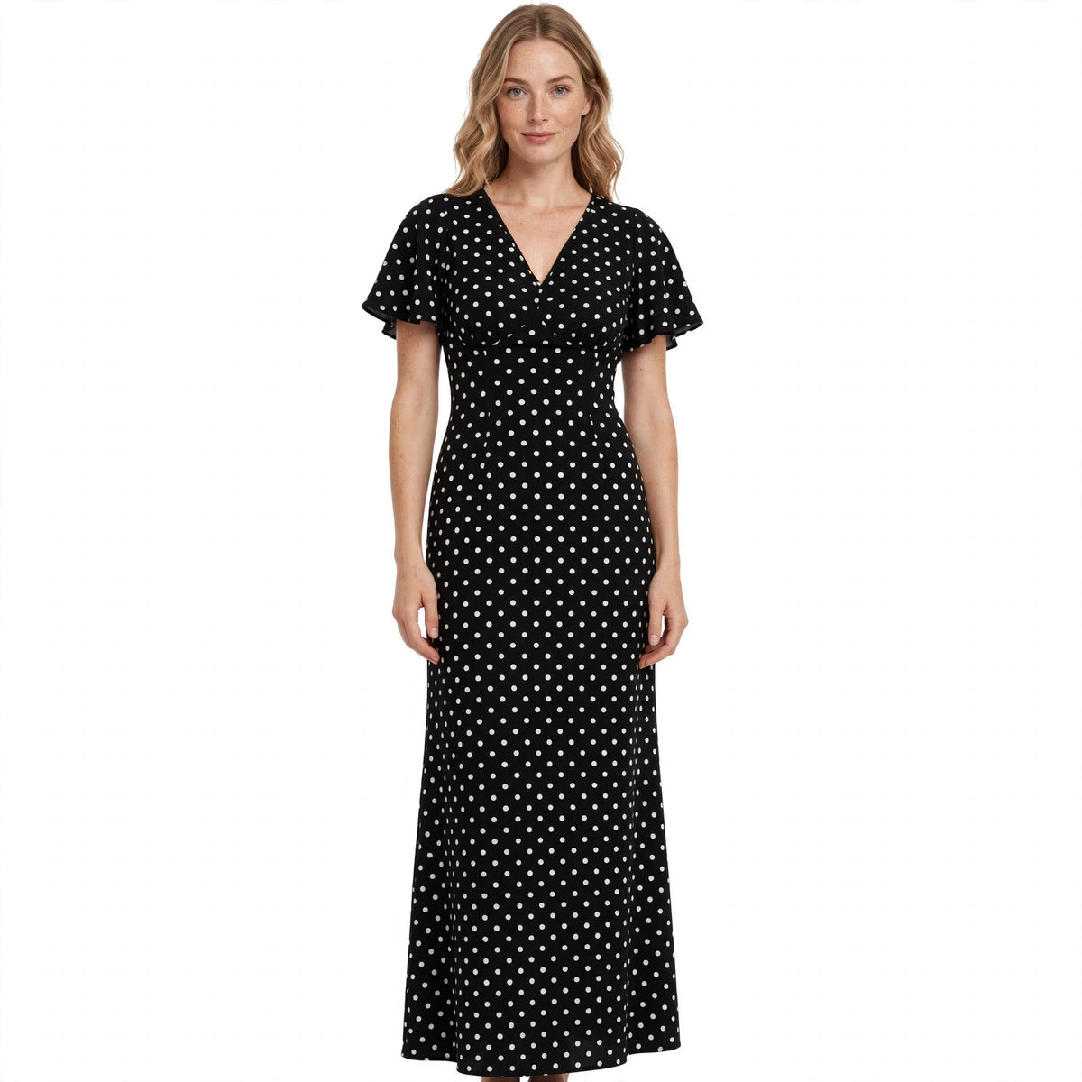 Adeline Marsh | Polka Dot V-Neck Maxi Dress