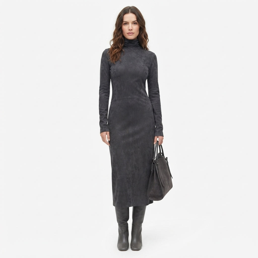 Hermione Latham | Suede High Neck Bodycon Midi Dress