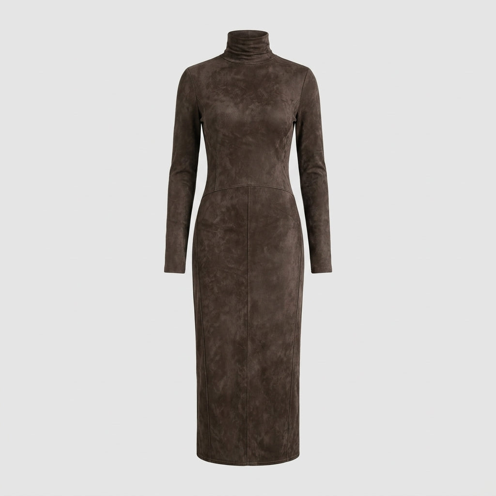 Hermione Latham | Suede High Neck Bodycon Midi Dress
