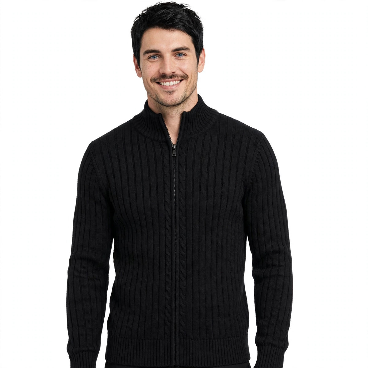 Freddie Marchbank | Ribbed Zip-Up Sweater With Cable Detail For Men