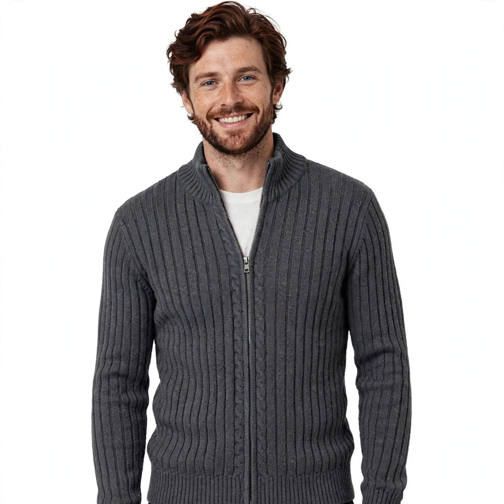 Freddie Marchbank | Ribbed Zip-Up Sweater With Cable Detail For Men
