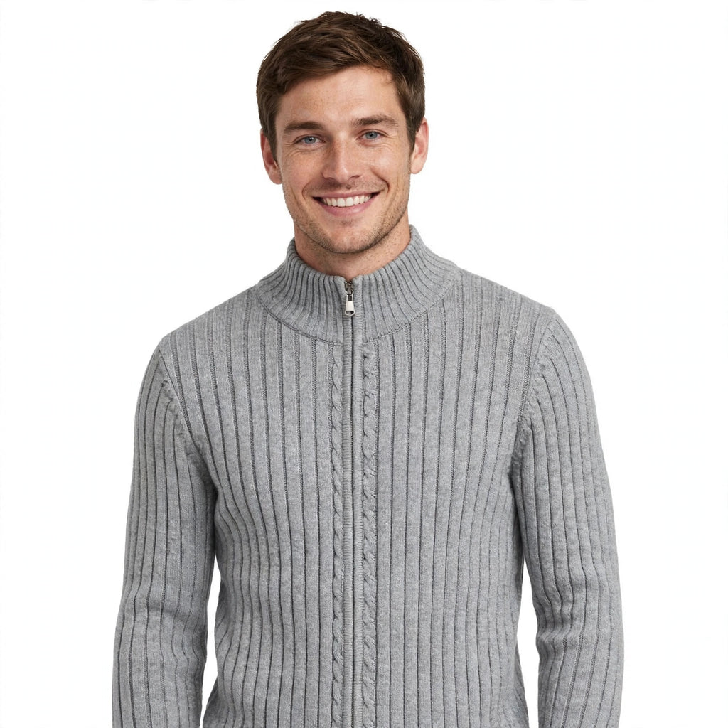 Freddie Marchbank | Ribbed Zip-Up Sweater With Cable Detail For Men