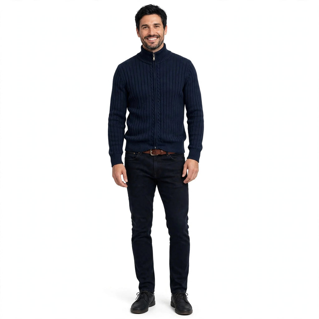 Freddie Marchbank | Ribbed Zip-Up Sweater With Cable Detail For Men